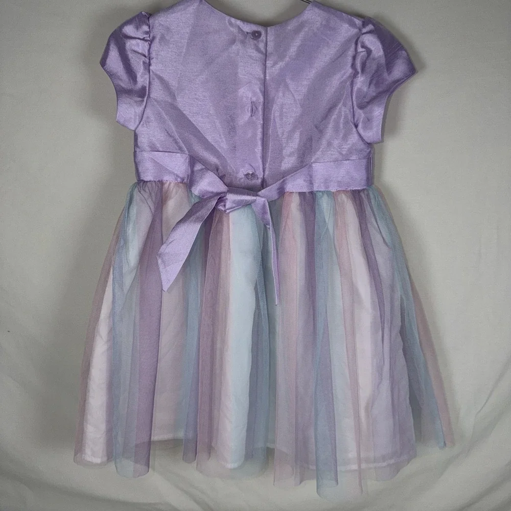 Wonder Nation Girls Lavender Pastel Tulle Dress Size 4T Floral Appliqué